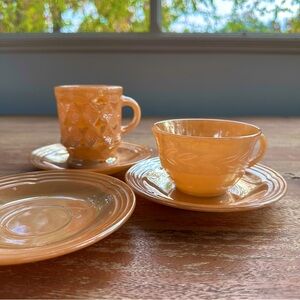 Vintage Fire King Lusterware Dinnerware- 3 saucers, 1 pineapple mug, & 1 tea cup